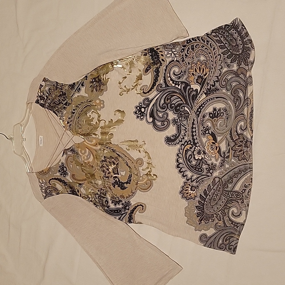 Westport by Dress Barn foiled graphic tunic Sz 1x Heather Light brown jersey